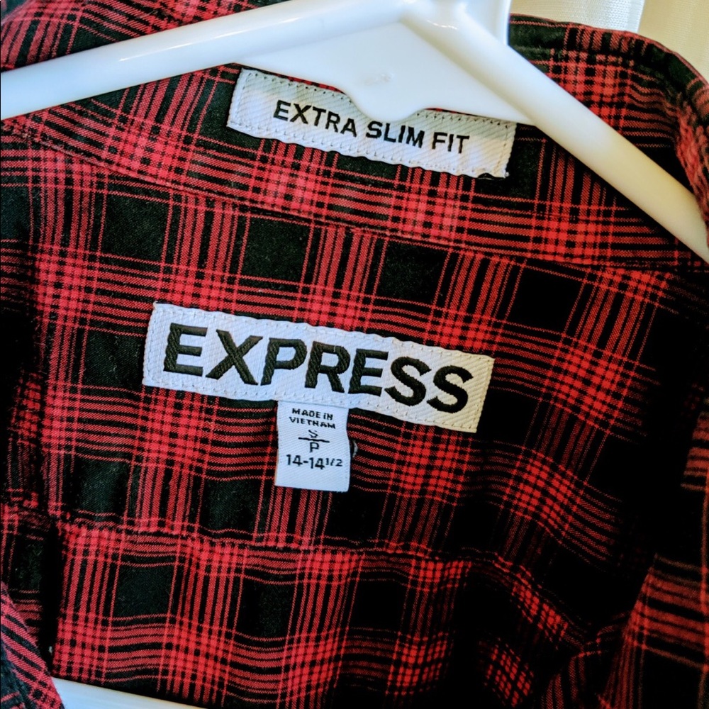 Express Plaid Ultra Slim Fit Button Down Blouse - Picture 2 of 3